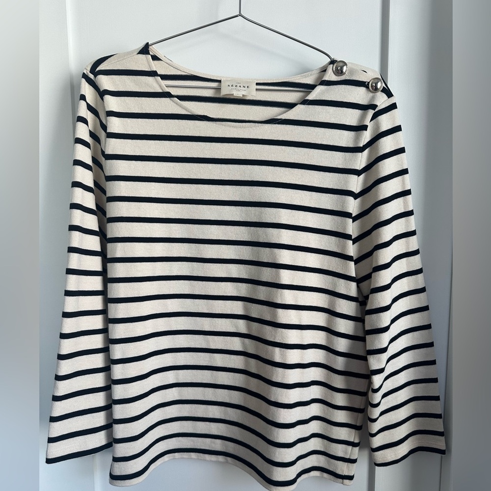 Sezane Colette Marinière Ecru / Black - Size L